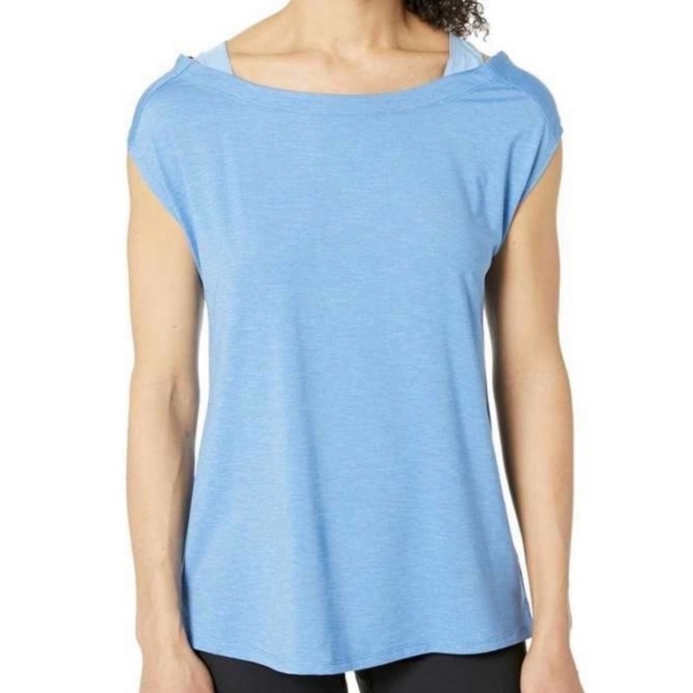 Columbia NWT Sky Blue Cold Shoulder Short Sleeve Activewear Top Shirt Size Large